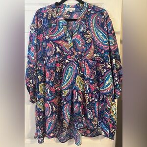 Umgee Navy Paisley blouse top 1x